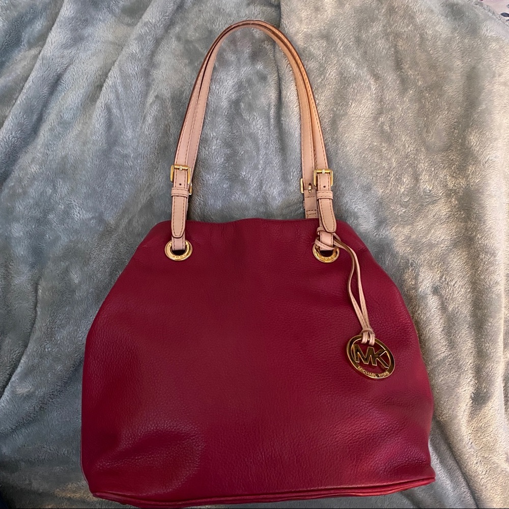 Red Michael Kors Leather Tote Bag